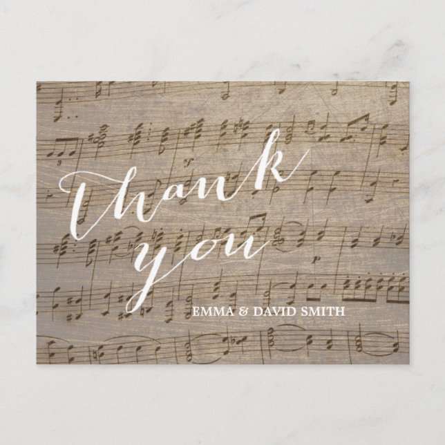 Vintage Music Sheet Wedding Thank You Postcard (Front)