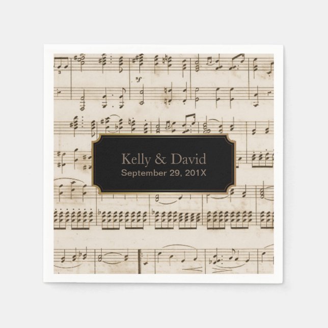 Vintage Music Sheets Elegant Musical Wedding Napkin (Front)