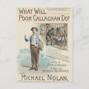 Vintage Music Song Sheet Poor Callaghan Chorus Postcard