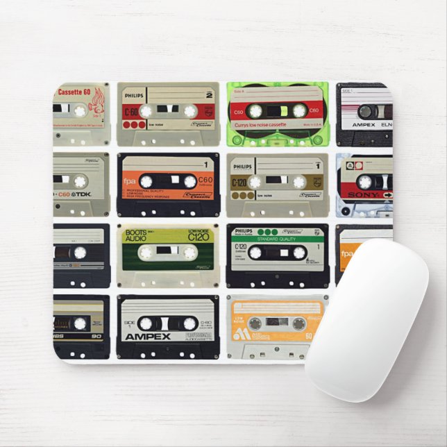 Vintage Music Tapes Mouse Mat (With Mouse)