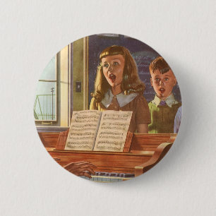 Vintage Music Teacher Teaching Students to Sing 6 Cm Round Badge