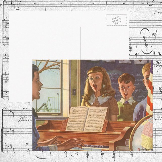Vintage Music Teacher Teaching Students to Sing Postcard (Creator Uploaded)