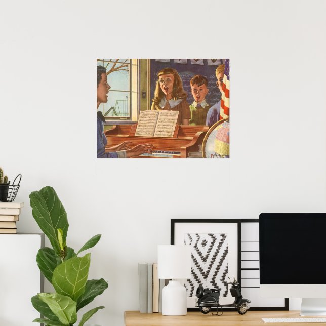 Vintage Music Teacher Teaching Students to Sing Poster (Home Office)