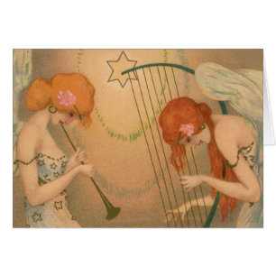 Vintage Music Victorian Angel Musicians Flute Harp