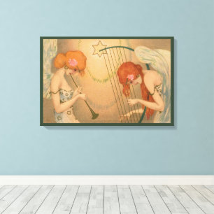 Vintage Music Victorian Angel Musicians Flute Harp Canvas Print