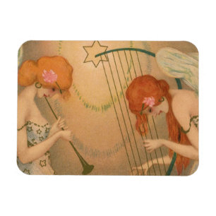 Vintage Music Victorian Angel Musicians Flute Harp Magnet