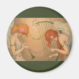 Vintage Music Victorian Angel Musicians Flute Harp Magnet