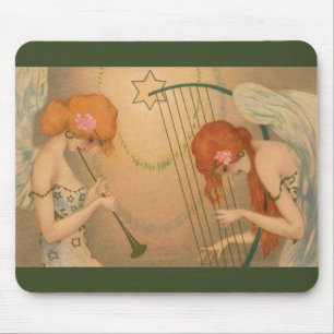 Vintage Music Victorian Angel Musicians Flute Harp Mouse Mat