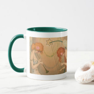 Vintage Music Victorian Angel Musicians Flute Harp Mug