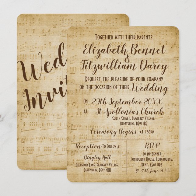 Vintage Music Wedding Invitation (Front/Back)
