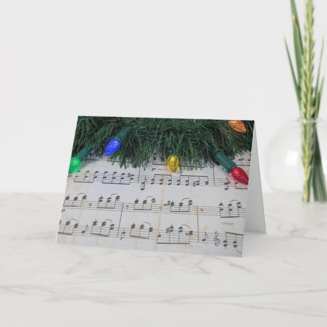 vintage music with Christmas lights Holiday Card (Front)