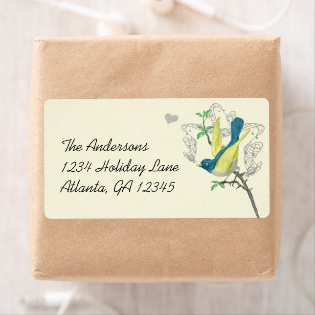 Vintage Musical Bird Blue Green Yellow Label Felt (Insitu)