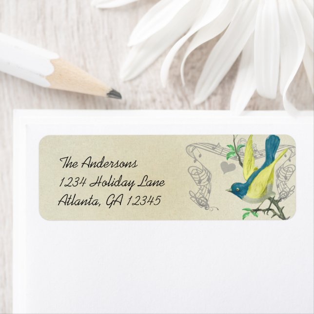 Vintage Musical Bird Blue Green & Yellow on Stone (Insitu)