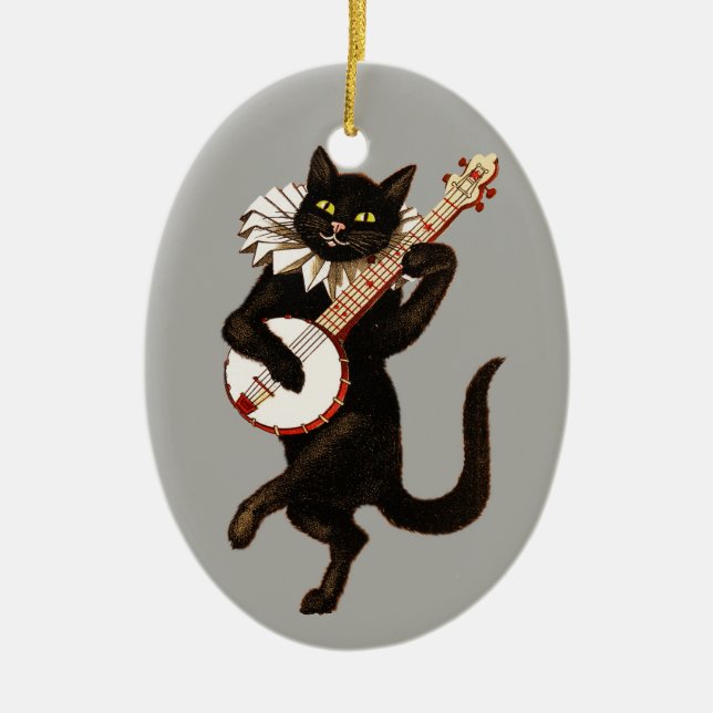 vintage musical cat porcelain ornament (Front)