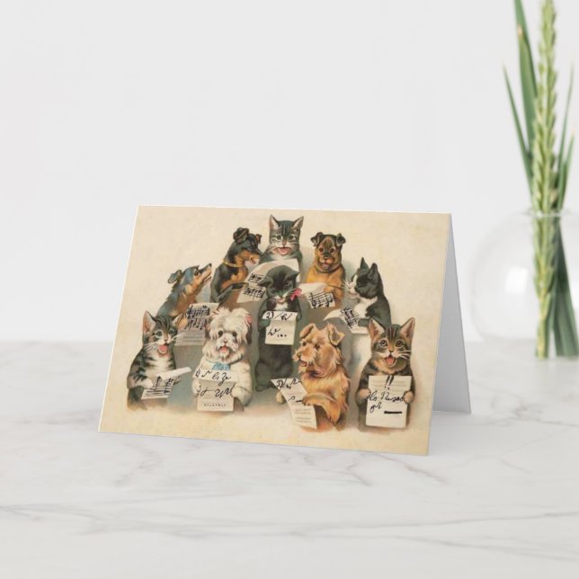 Vintage Musical Cats Dogs Everyday Greeting Card (Front)