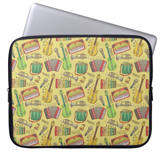 Vintage Musical Instruments Pattern Laptop Sleeve (Front)