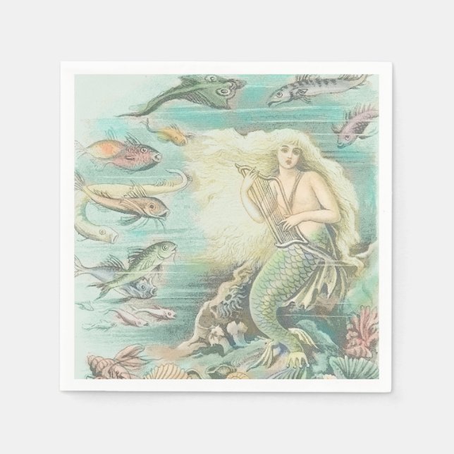 Vintage Musical Mermaid Under the Sea Decoupage Napkin (Front)