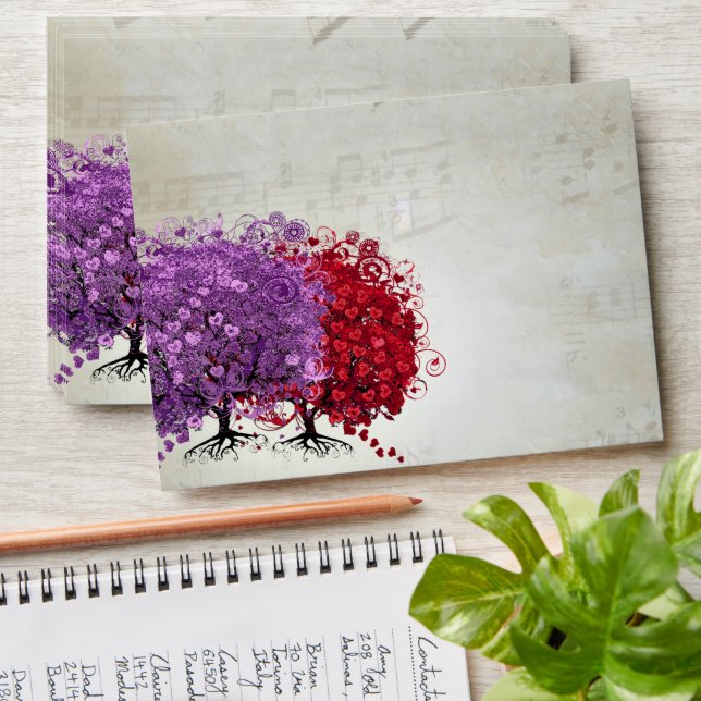 Vintage Musical Purple Heart Leaf Tree Envelope (Stacked)