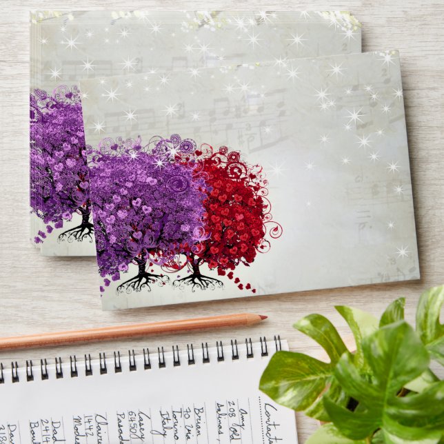 Vintage Musical Purple Heart Leaf Tree Envelope (Stacked)