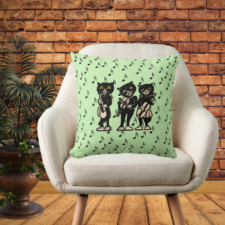 Vintage Musician Black Cats Music Notes Cushion