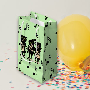 Vintage Musician Black Cats Music Notes Small Gift Bag