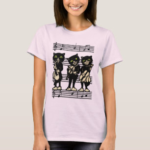 Vintage Musician Black Cats Music Notes T-Shirt