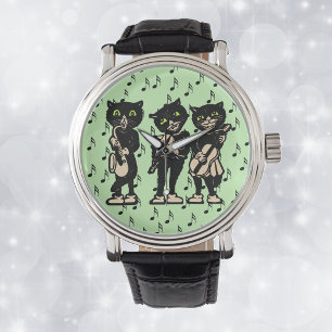 Vintage Musician Black Cats Music Notes Watch