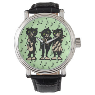 Vintage Musician Black Cats Music Notes Watch