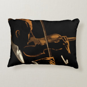 Vintage Musician, Violinist Playing Violin Music Decorative Cushion