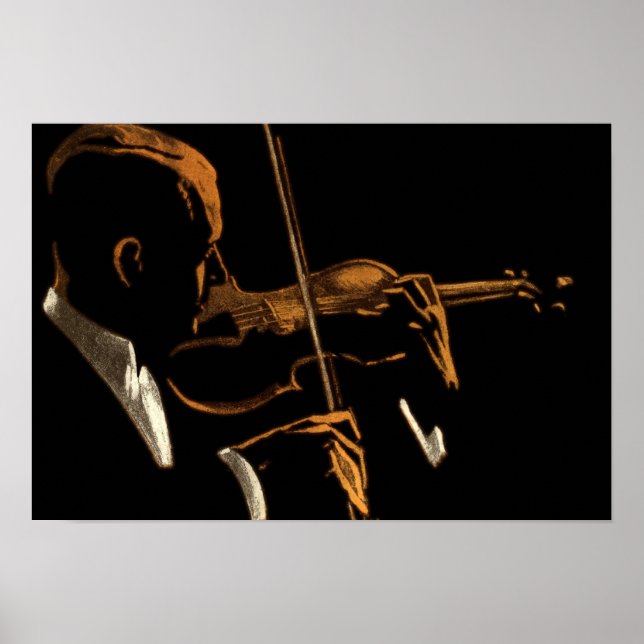 Vintage Musician, Violinist Playing Violin Music Poster (Front)