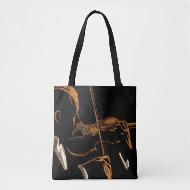 Vintage Musician, Violinist Playing Violin Music Tote Bag (Front)