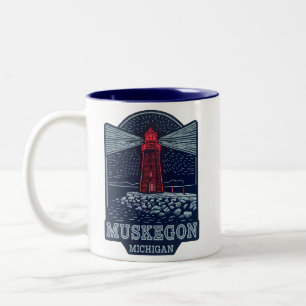 Vintage Muskegon Michigan Light House Two-Tone Coffee Mug