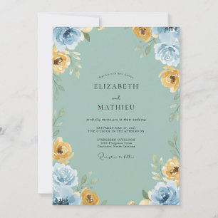 Vintage Mustard Cornflower Painted Wedding Invitation