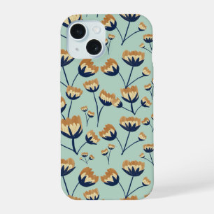 Vintage Mustard & Navy Wildflower Pattern iPhone 15 Case