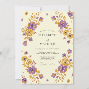 Vintage Mustard Violet Painted Wedding Invitation