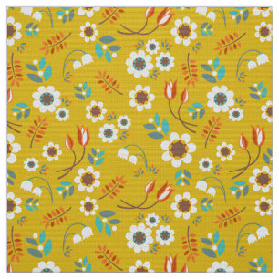 Vintage Mustard Yellow Floral Flowers Pattern Fabric