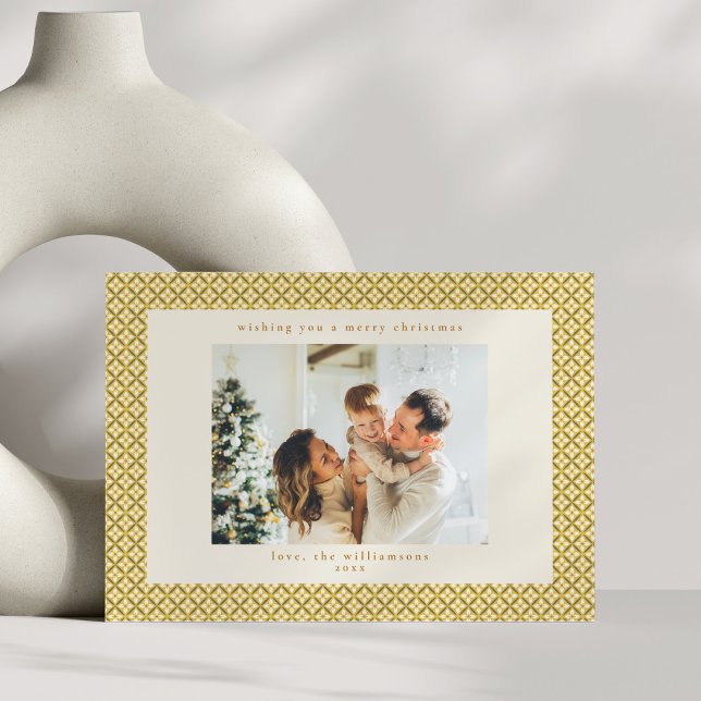 Vintage Mustard Yellow Folk Christmas Photo  Holiday Card (Creator Uploaded)