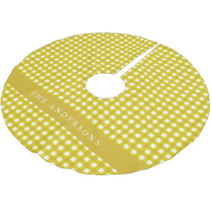 Vintage Mustard Yellow Gingham Plaid Personalised Brushed Polyester Tree Skirt