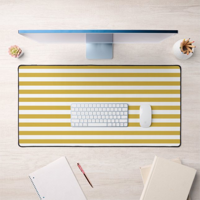 Vintage Mustard Yellow & White Stripes Striped Desk Mat (Office 1)