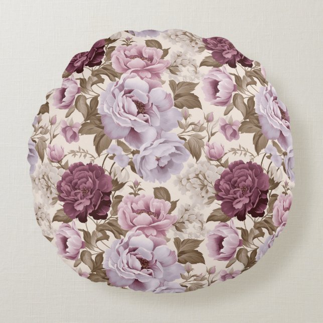 Vintage muted floral design round cushion (Front)