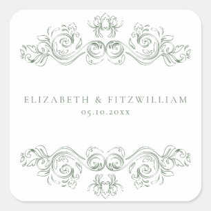 Vintage Muted Green Ornate Frame Elegant Script Square Sticker