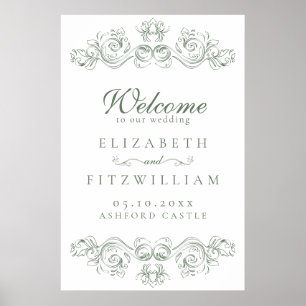 Vintage Muted Green Ornate Frame Wedding Welcome Poster