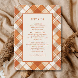 Vintage Muted Orange Plaid Gingham Wedding Details Enclosure Card