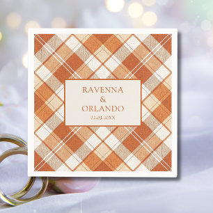 Vintage Muted Orange Plaid Gingham Wedding Napkin