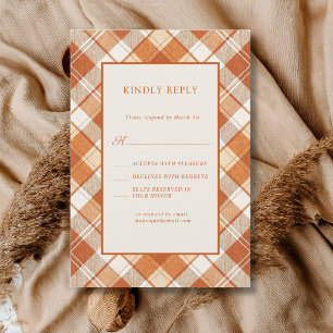 Vintage Muted Orange Plaid Gingham Wedding RSVP Card