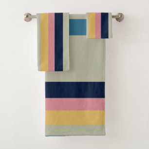 Vintage Muted Rainbow Stripes Bath Towel Set