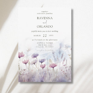 Vintage Muted Winter Wildflower Meadow Wedding Invitation