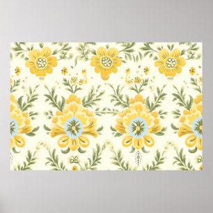 Vintage muted yellow flower plant pattern poster