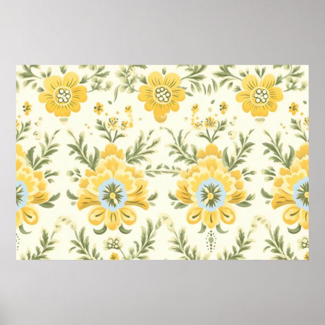 Vintage muted yellow flower plant pattern poster (Front)
