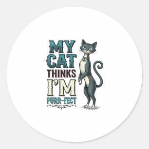 Vintage My Cat Thinks I’m Purr-Fect Cat Classic Round Sticker